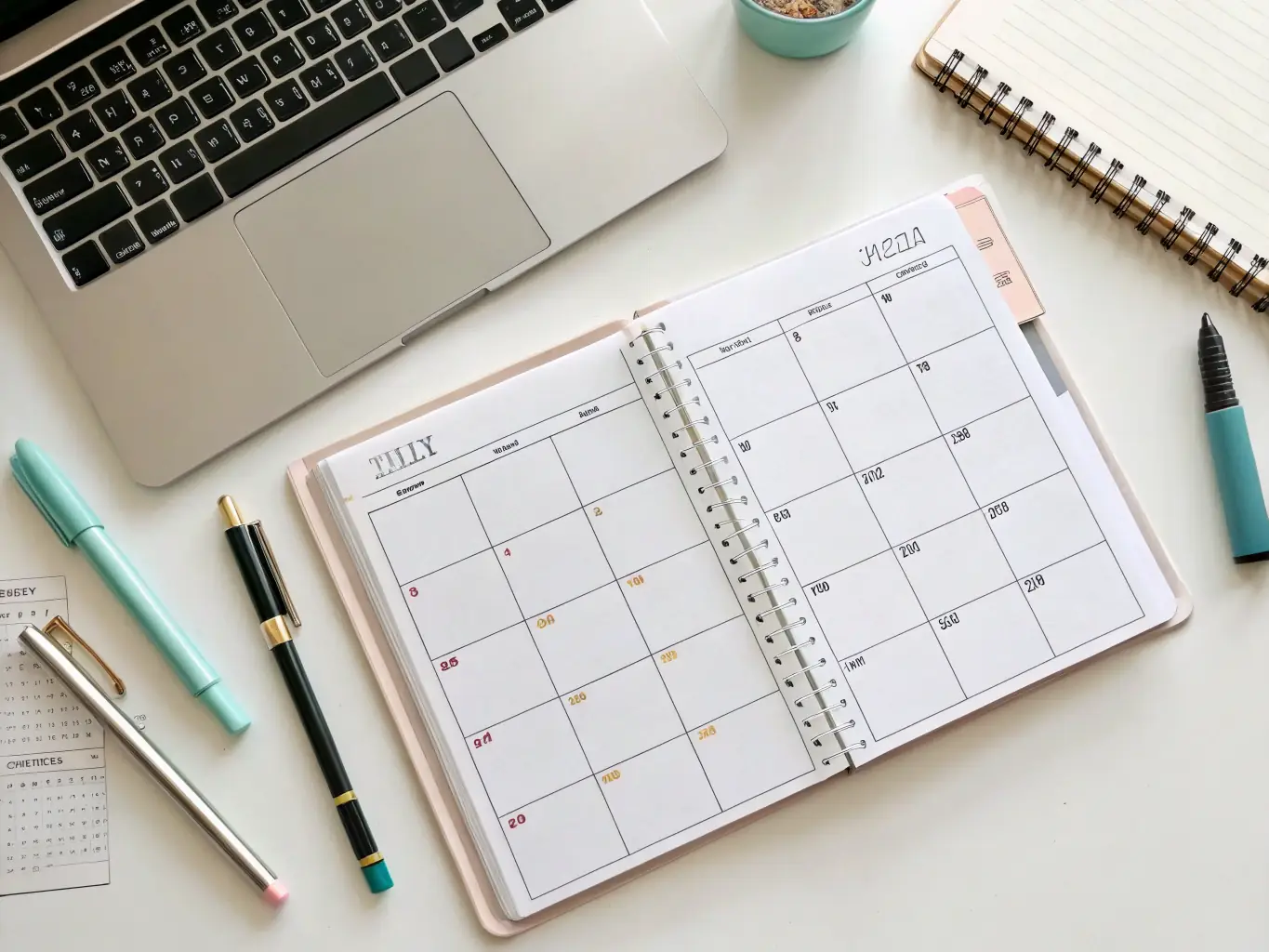 An image depicting a content calendar filled with various content types, such as blog posts, infographics, and videos, all strategically planned for SEO purposes.