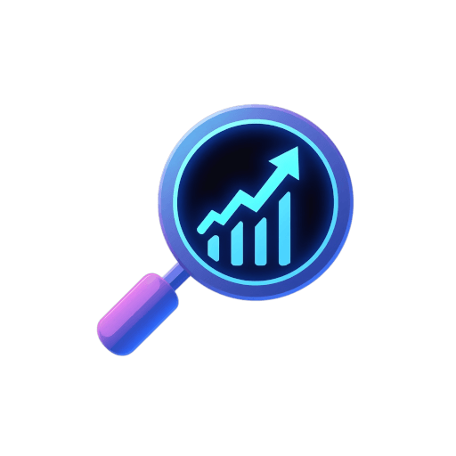Icon lupă cu grafic ascendent pentru servicii SEO complete și creștere organică.