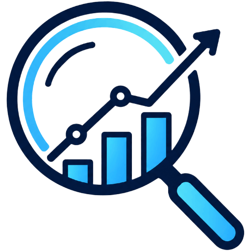 Icon lupă cu grafic ascendent pentru servicii SEO complete și creștere organică.