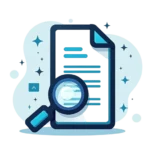 Icon document cu lupă pentru pagini neindexate și verificarea apariției în Google.